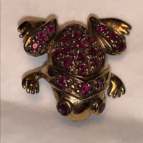 Ruby silver frog brooch beautiful unique rare find - Picture 2 of 11